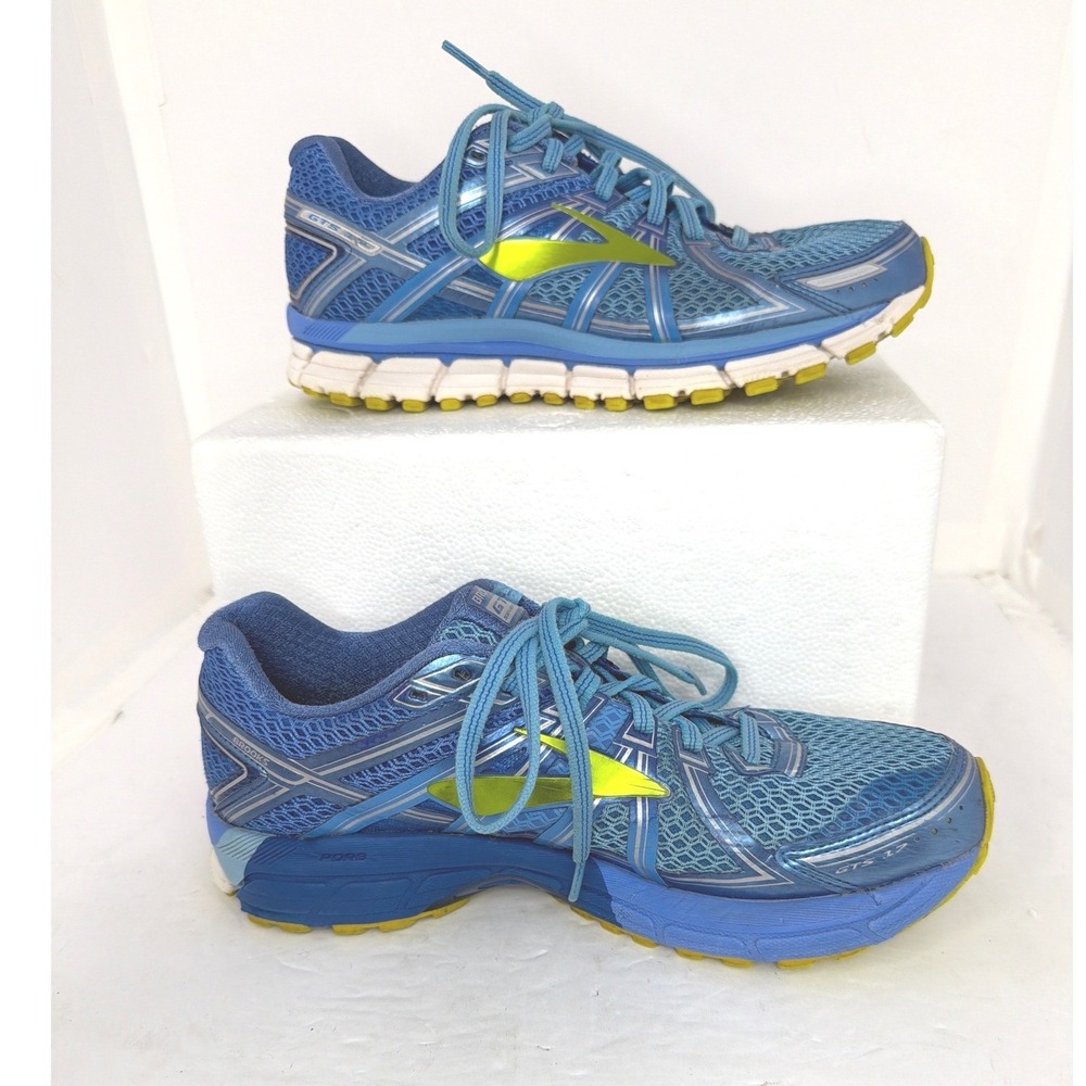 Brooks Adrenaline GTS 17 Blue Lime Green Running Shoes Womens 8.5 1202311B464 - Picture 2 of 9